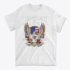 Department Of War Graphic Design t-shirt featuring eagle and American flag design.