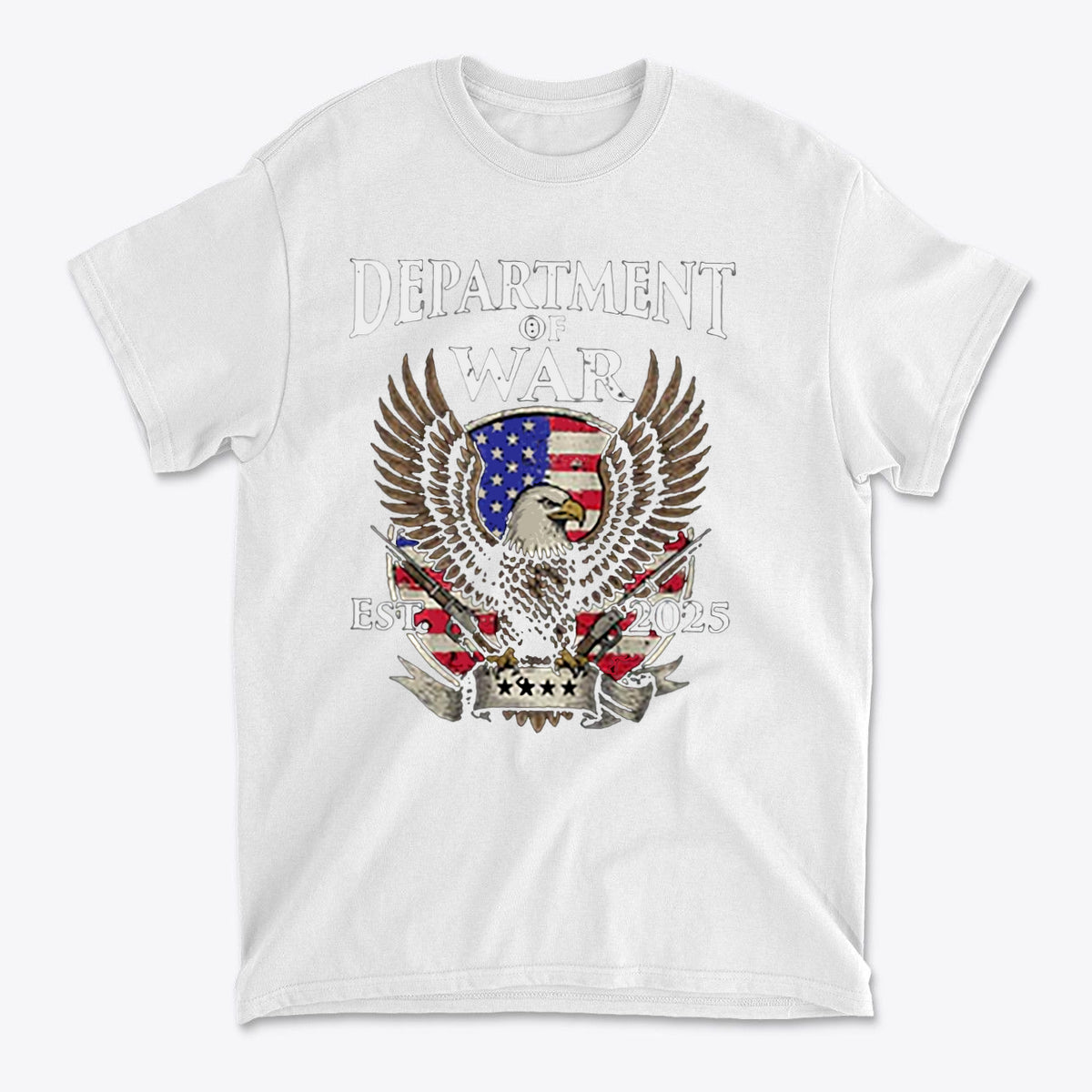 Department Of War Graphic Design t-shirt featuring eagle and American flag design.