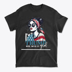 I'm A Trump Girl Deal With It Wht Ltrs black women's t-shirt with patriotic design and bold statement.