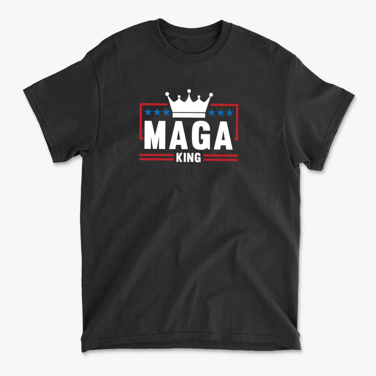 MAGA King American Pride Shirt in black featuring bold text and a crown design.