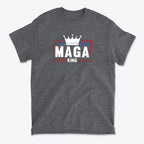 MAGA King American Pride Shirt featuring a crown and star design on a gray t-shirt.