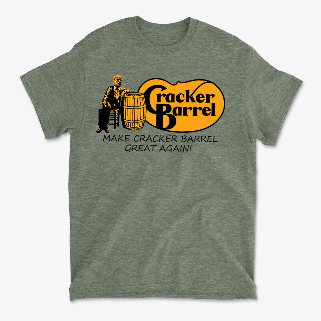 Make Cracker Barrel Great Again! t-shirt with classic Southern design and playful statement.