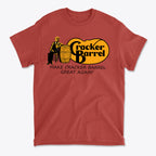 Red t-shirt featuring Cracker Barrel logo and text "MAKE CRACKER BARREL GREAT AGAIN!".