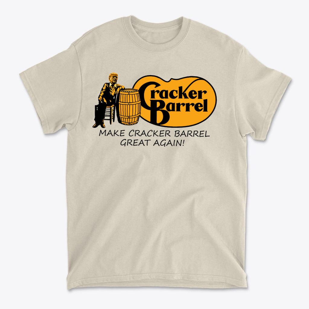 Make Cracker Barrel Great Again! t-shirt featuring Cracker Barrel logo and vintage design.
