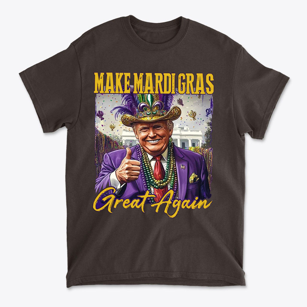 Make Mardi Gras Great Again Party Shirt featuring a vibrant graphic and bold colors for festive celebrations.