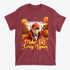Make Fall Cozy Again Seasonal Shirt featuring a man in a red jacket with autumn trees and the White House background.