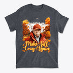Make Fall Cozy Again Seasonal Shirt featuring a man in autumn attire with a vibrant fall backdrop.
