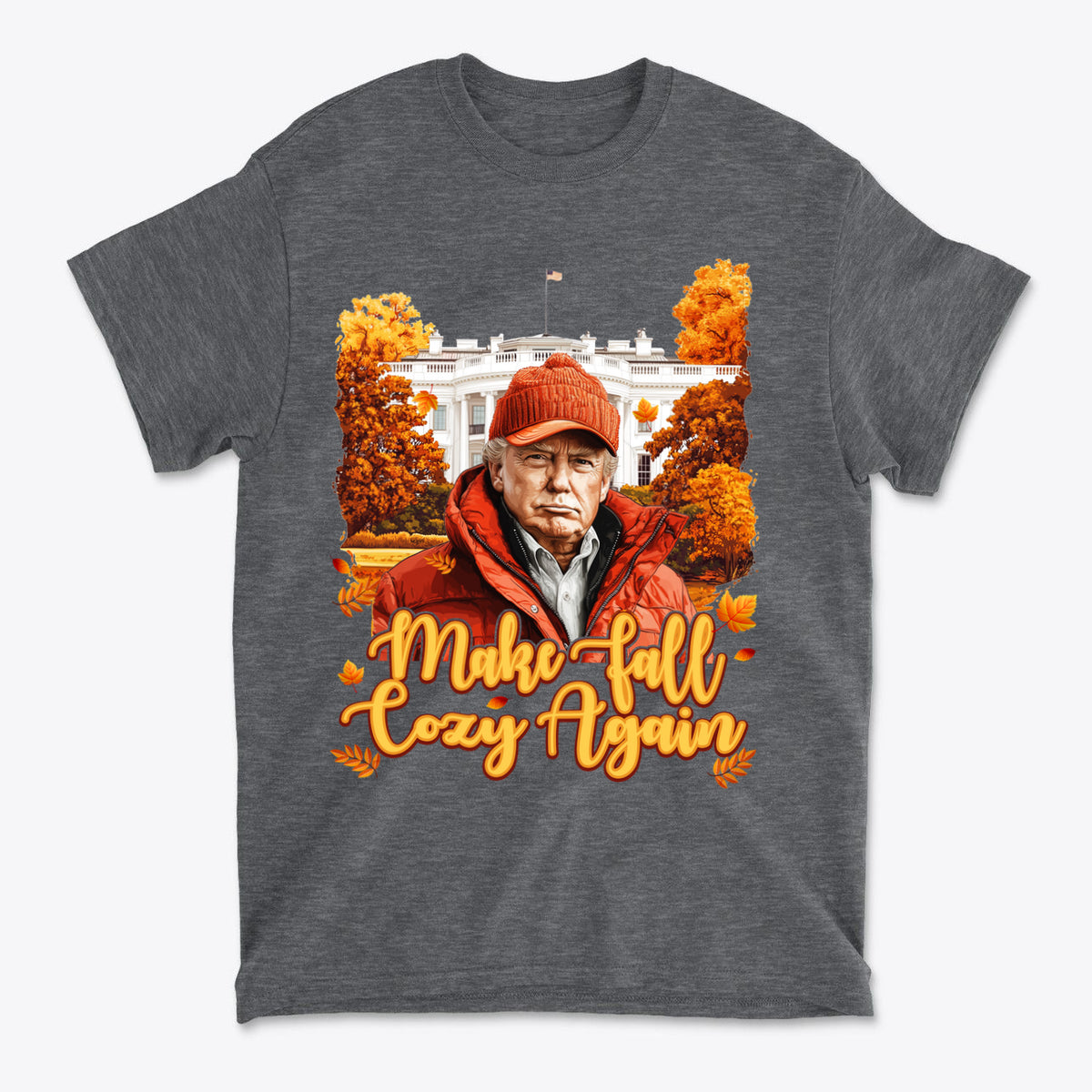 Make Fall Cozy Again Seasonal Shirt featuring autumn colors and a cozy design with a background of vibrant fall foliage.
