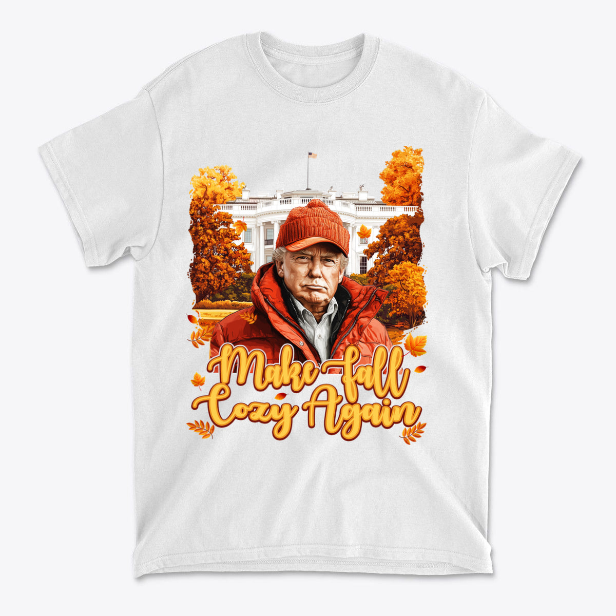 Make Fall Cozy Again Seasonal Shirt featuring autumn-themed design and a cozy statement, set in a fall landscape.
