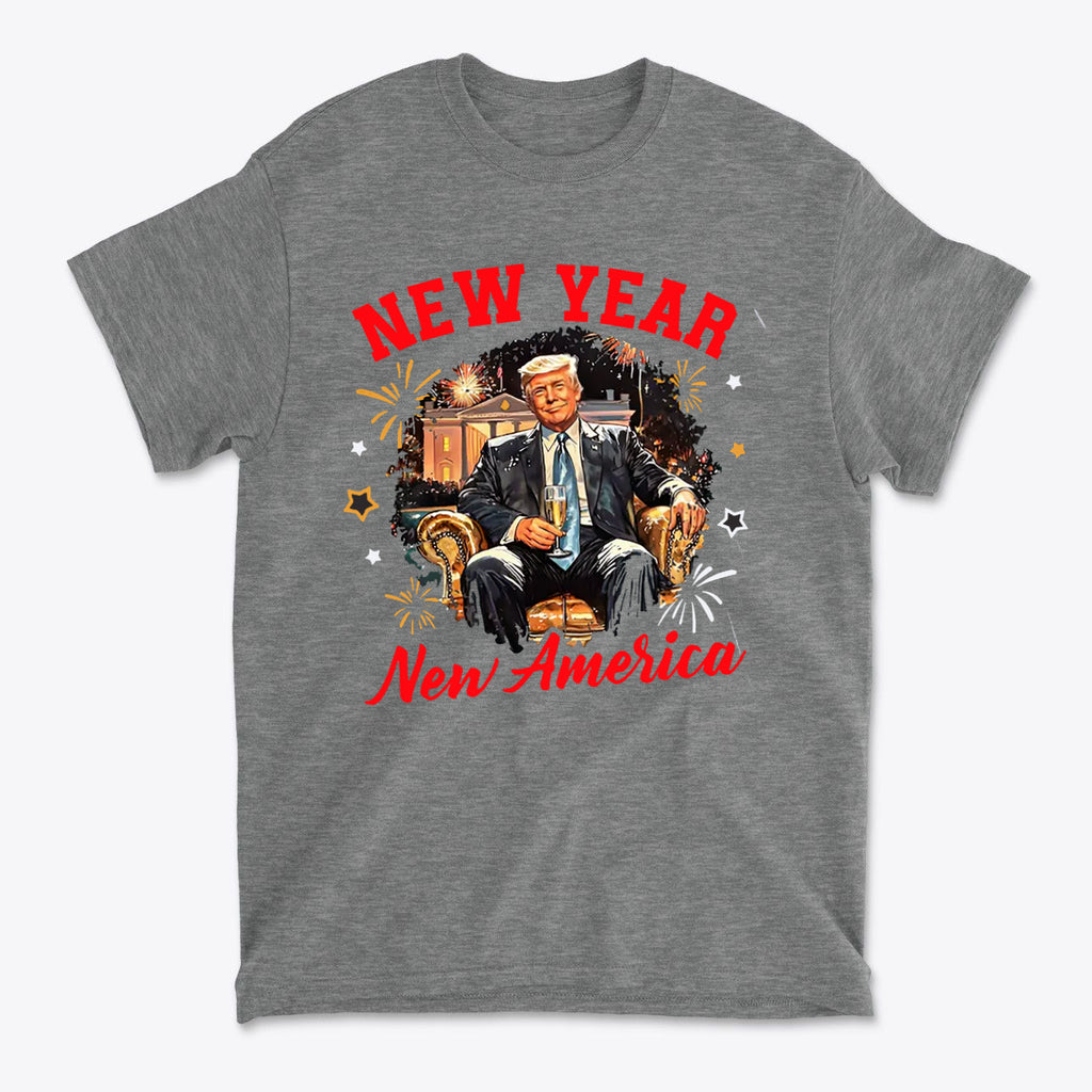 New Year New America Freedom Design graphic tee featuring a patriotic design celebrating renewal and independence.