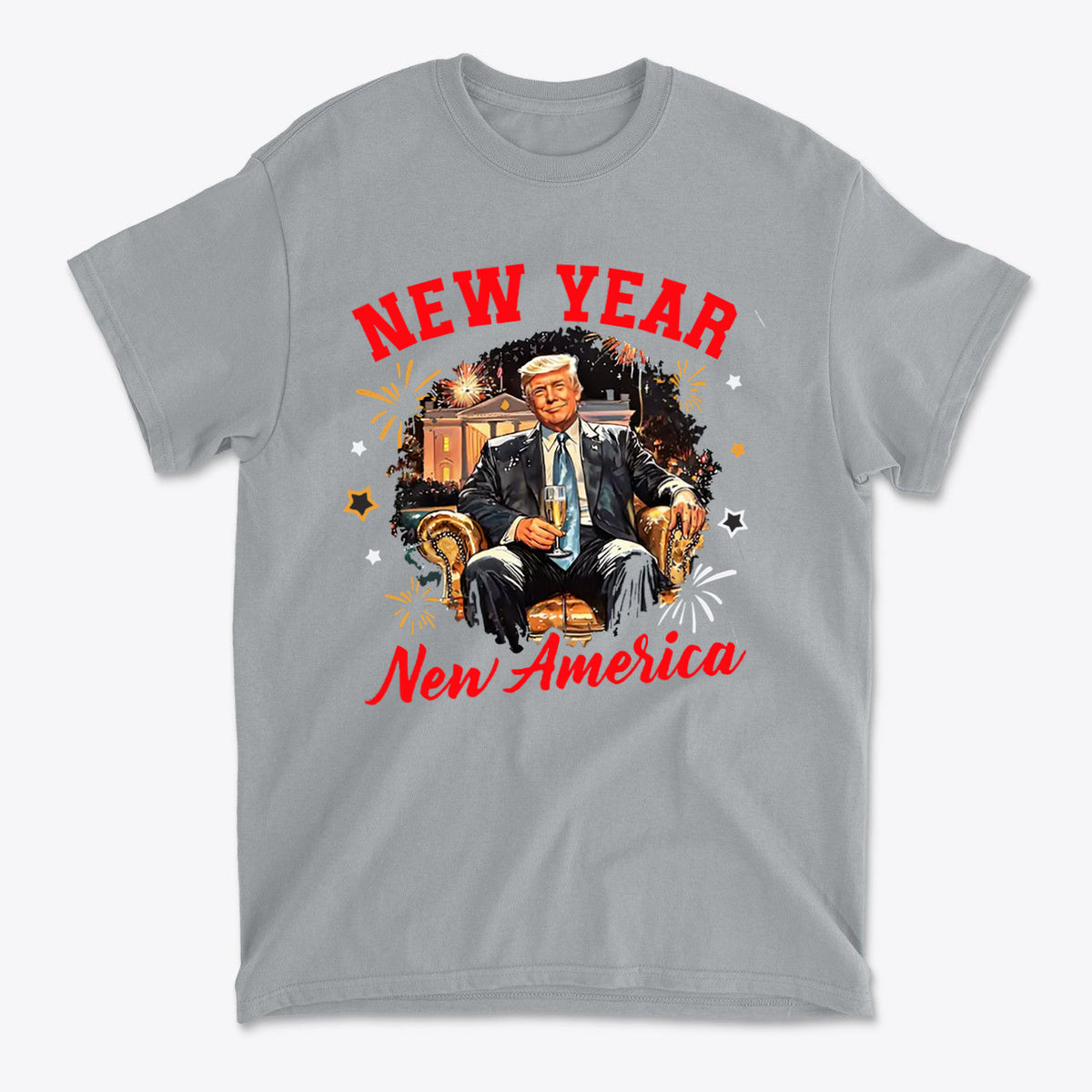 New Year New America Freedom Design t-shirt featuring a patriotic design with bold lettering.