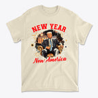 New Year New America Freedom Design t-shirt featuring a graphic of a patriotic theme and festive colors.