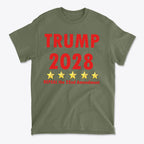 2028 Repeal 22nd Amendment Trump graphic t-shirt featuring bold text and star motifs.