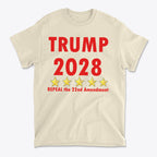 2028 Repeal 22nd Amendment Trump t-shirt with bold red text and stars design for political supporters.