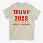 2028 Repeal 22nd Amendment Trump t-shirt featuring bold red text and stars, promoting political movement.
