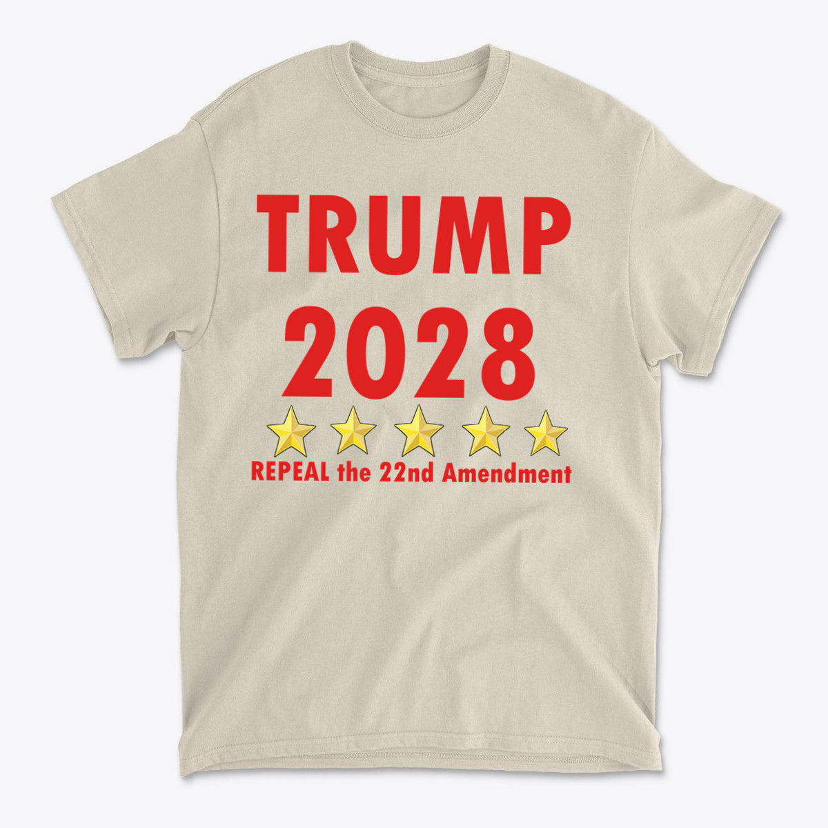 2028 Repeal 22nd Amendment Trump t-shirt featuring bold red text and stars, promoting political movement.