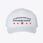Unapologetically Conservative - Foam Mesh-Back Trucker Cap with stars on a white background.