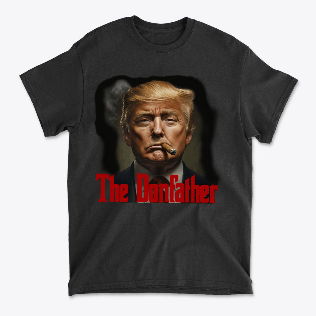 The Donfather With Cigar Vintage Design t-shirt featuring Donald Trump with a cigar and a classic film style