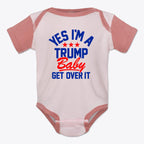 Yes I am A Trump Baby Onesie Art featuring bold text and patriotic colors, perfect for proud parents.
