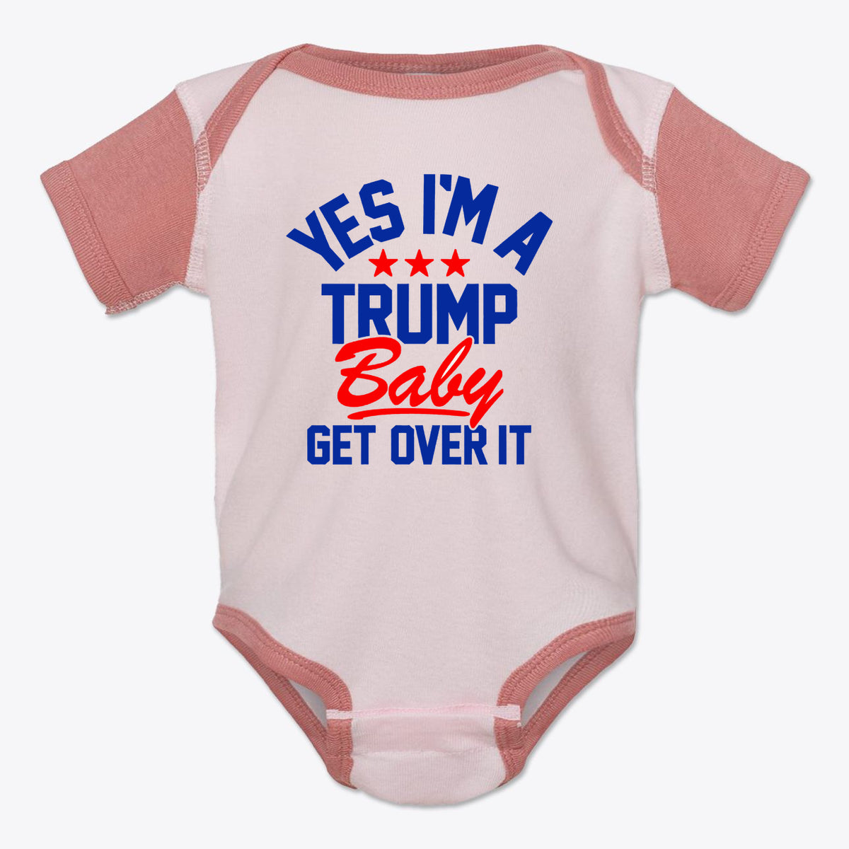 Yes I am A Trump Baby Onesie Art featuring bold text and patriotic colors, perfect for proud parents.
