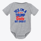 Yes I am A Trump Baby Onesie Art featuring fun text design on a gray background.