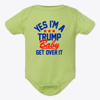 Yes I am A Trump Baby Onesie Art in green with bold lettering and graphics, perfect for patriotic parents.