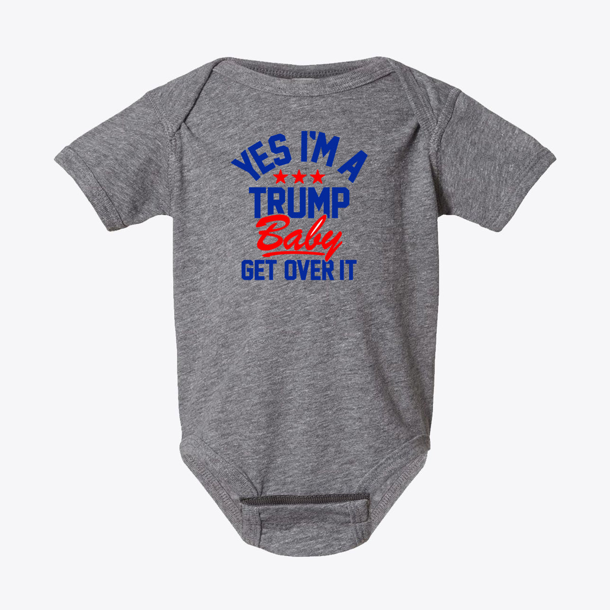 Yes I am A Trump Baby Bodysuit Art featuring a playful design with bold text and patriotic colors.