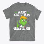 Make Christmas Great Again With The Grinch graphic t-shirt featuring the Grinch in a festive design.