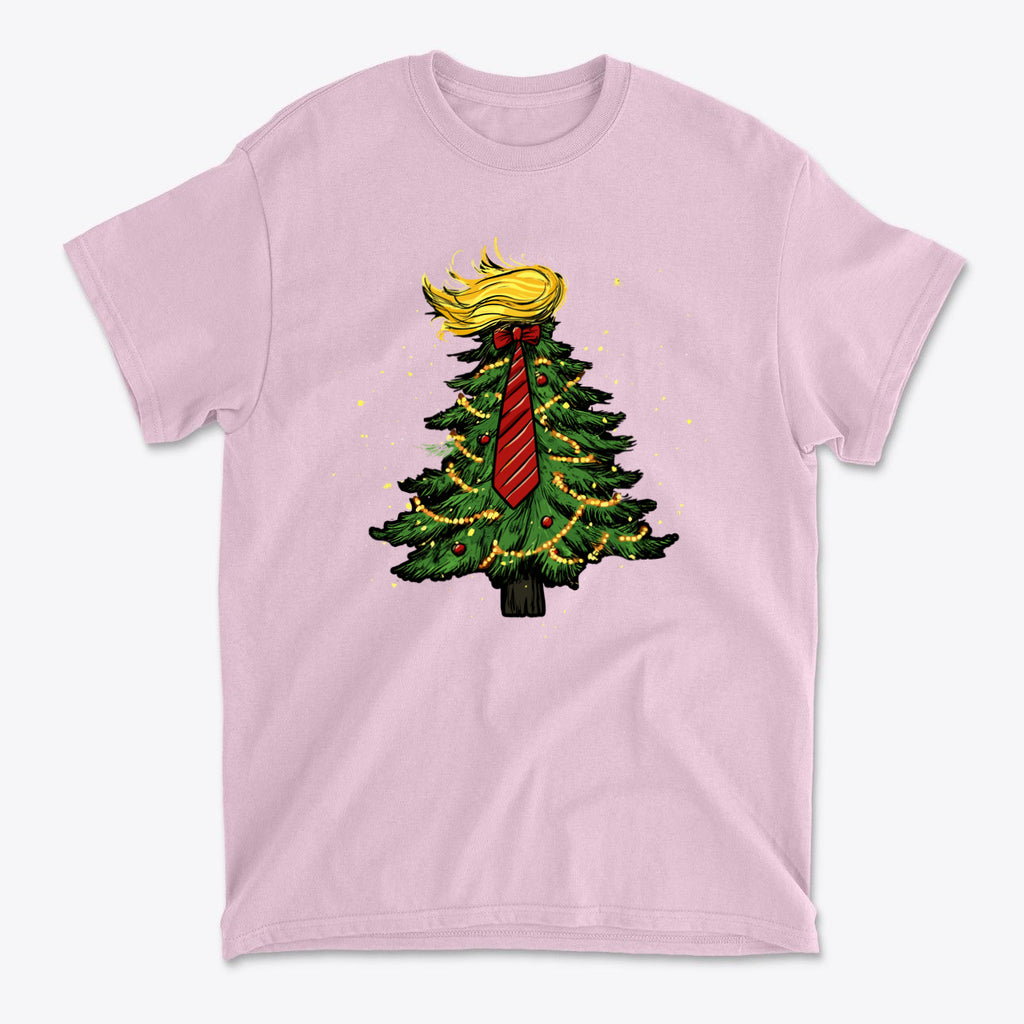 Trump Christmas Tree Decor Item featuring a whimsical design of a Christmas tree with a tie and blonde hair.