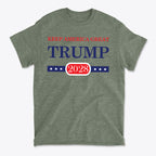 Support Trump Keep America 2028 premium graphic t-shirt featuring patriotic design and conservative message.