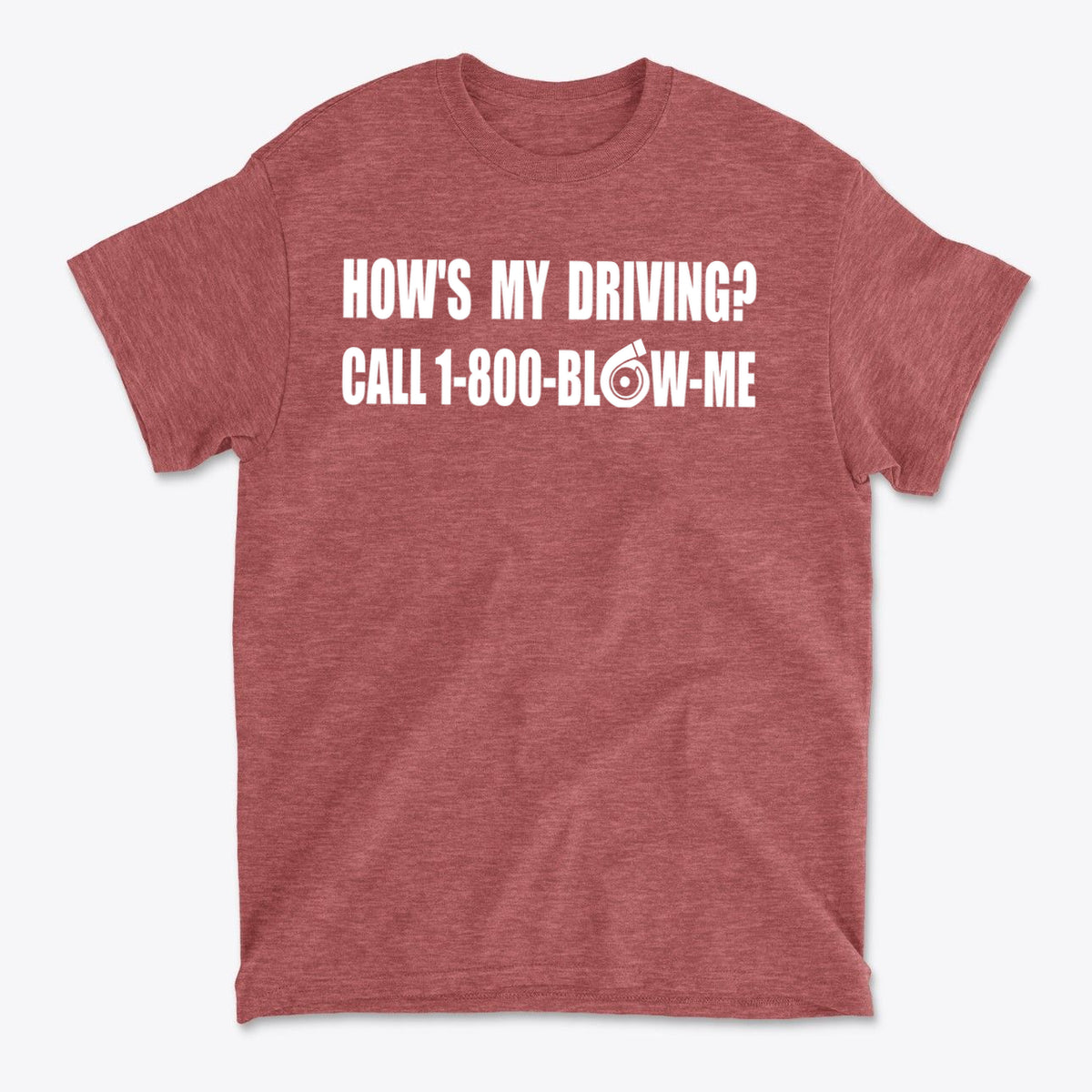 How is My Driving Novelty Car Tee with humorous driving message on a red graphic T-shirt.