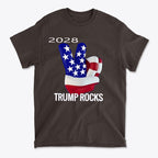 Trump Rocks 2028 Patriotic Graphic T-Shirt Design