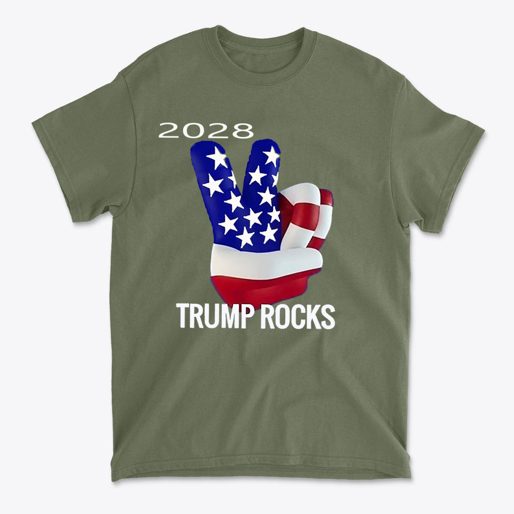 Trump Rocks 2028 Patriotic Graphic T-Shirt Design