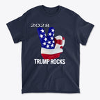Trump Rocks 2028 Patriotic Graphic T-Shirt Design