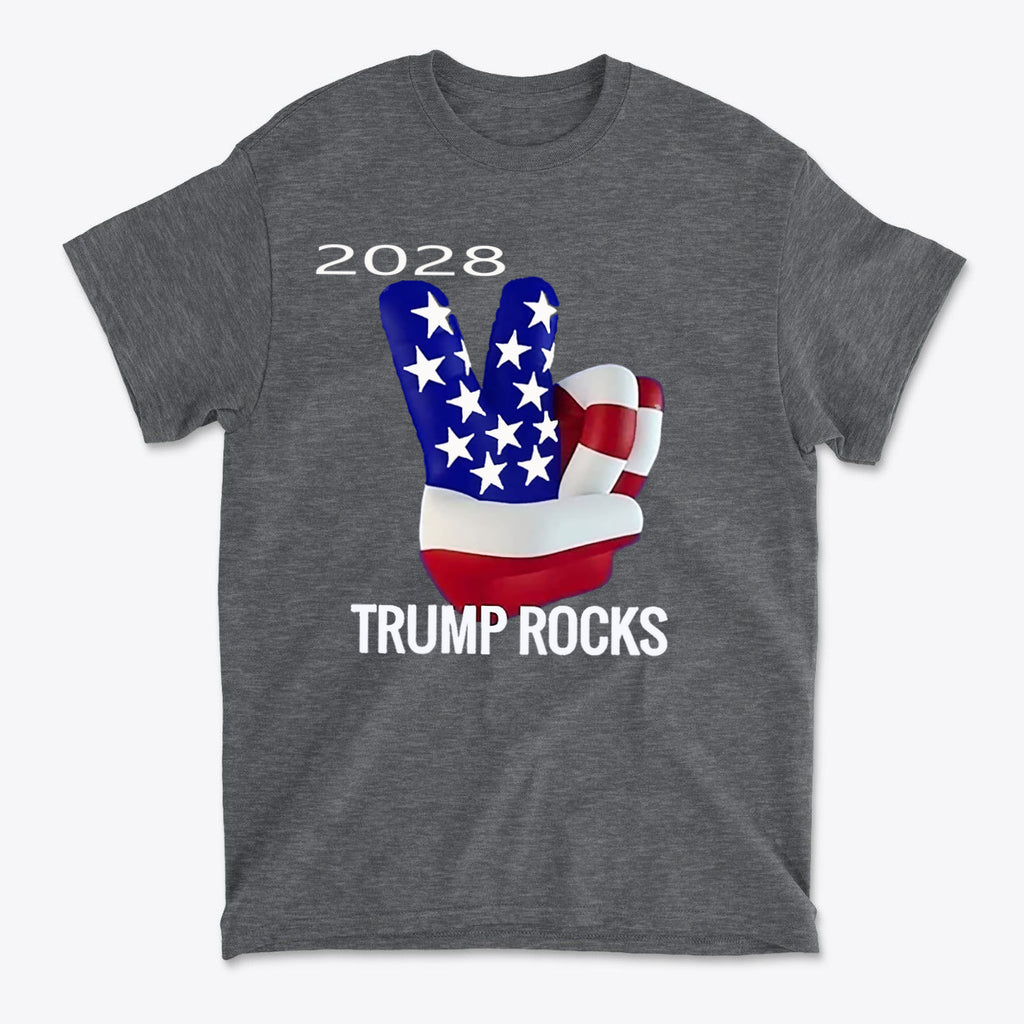 Trump Rocks 2028 Patriotic Graphic T-Shirt Design