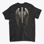 Back view of Spine Eagle Wings Back Print Tee showcasing artistic eagle wing design with skeletal spine.