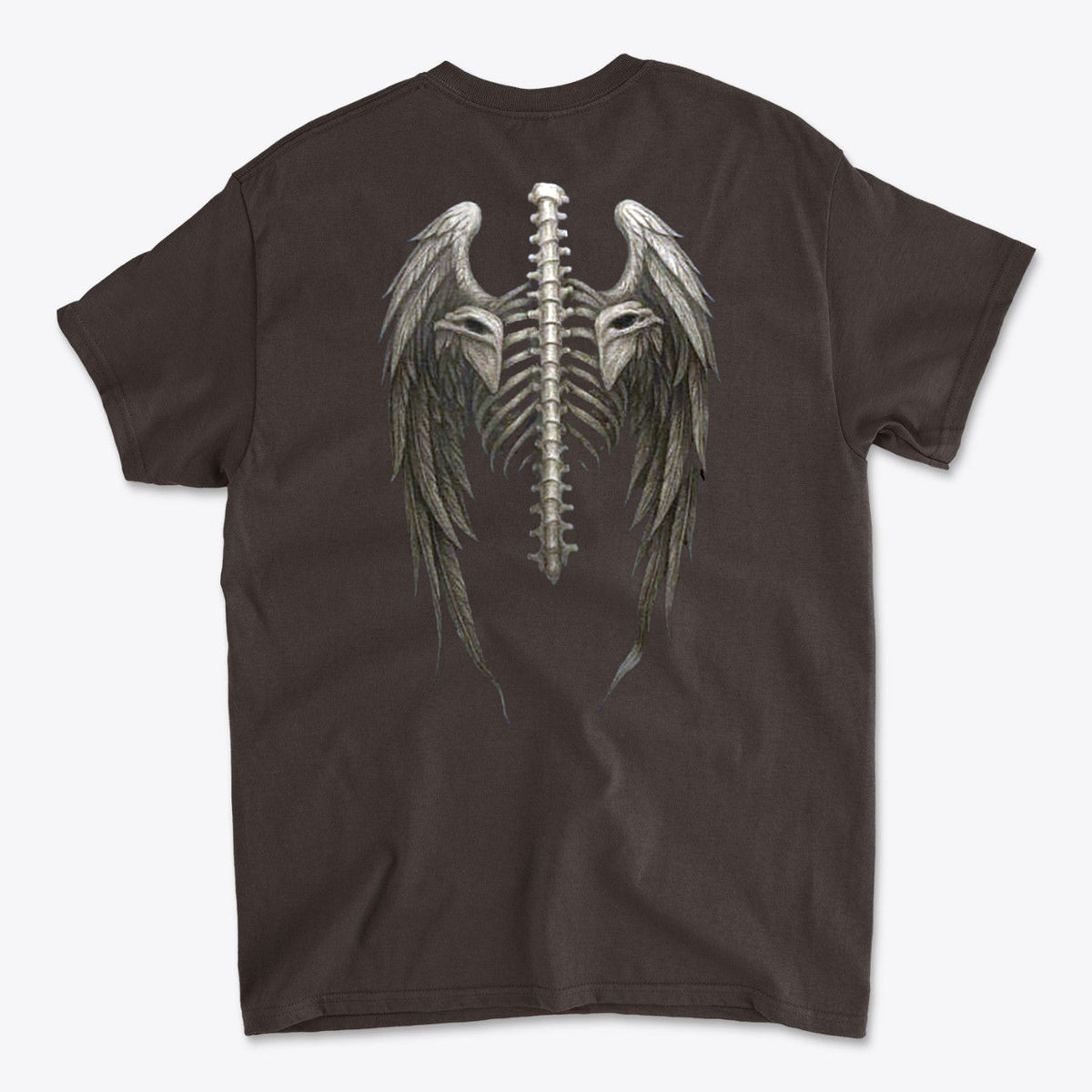 Spine Eagle Wings Back Print Tee featuring detailed artwork of eagle wings and spine design on a black T-shirt.