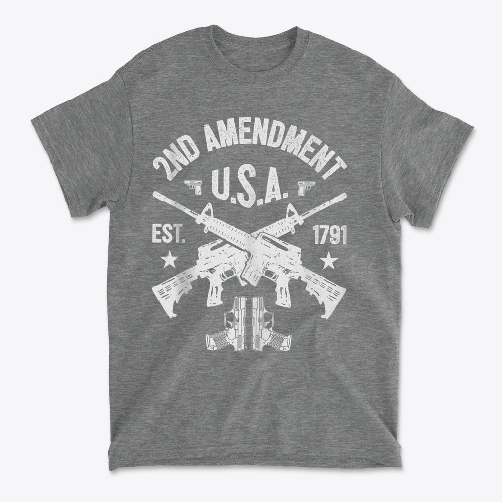 2nd Amendment U.S.A. Est. 1791 Premium Conservative Graphic T-Shirt featuring rifles and patriotic design.