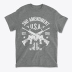 2nd Amendment U.S.A. Est. 1791 Premium Conservative Graphic T-Shirt featuring rifles and patriotic design.