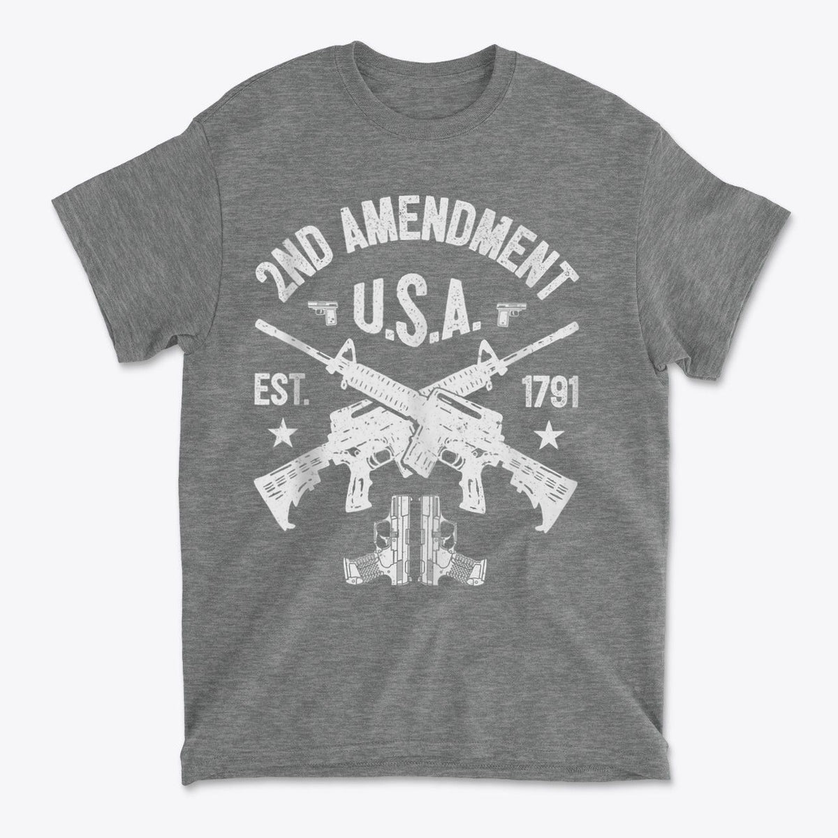 2nd Amendment U.S.A. Est. 1791 Premium Conservative Graphic T-Shirt featuring rifles and patriotic design.