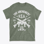 2nd Amendment U.S.A. Est. 1791 Premium Conservative Graphic T-Shirt design with rifles and patriotic elements.