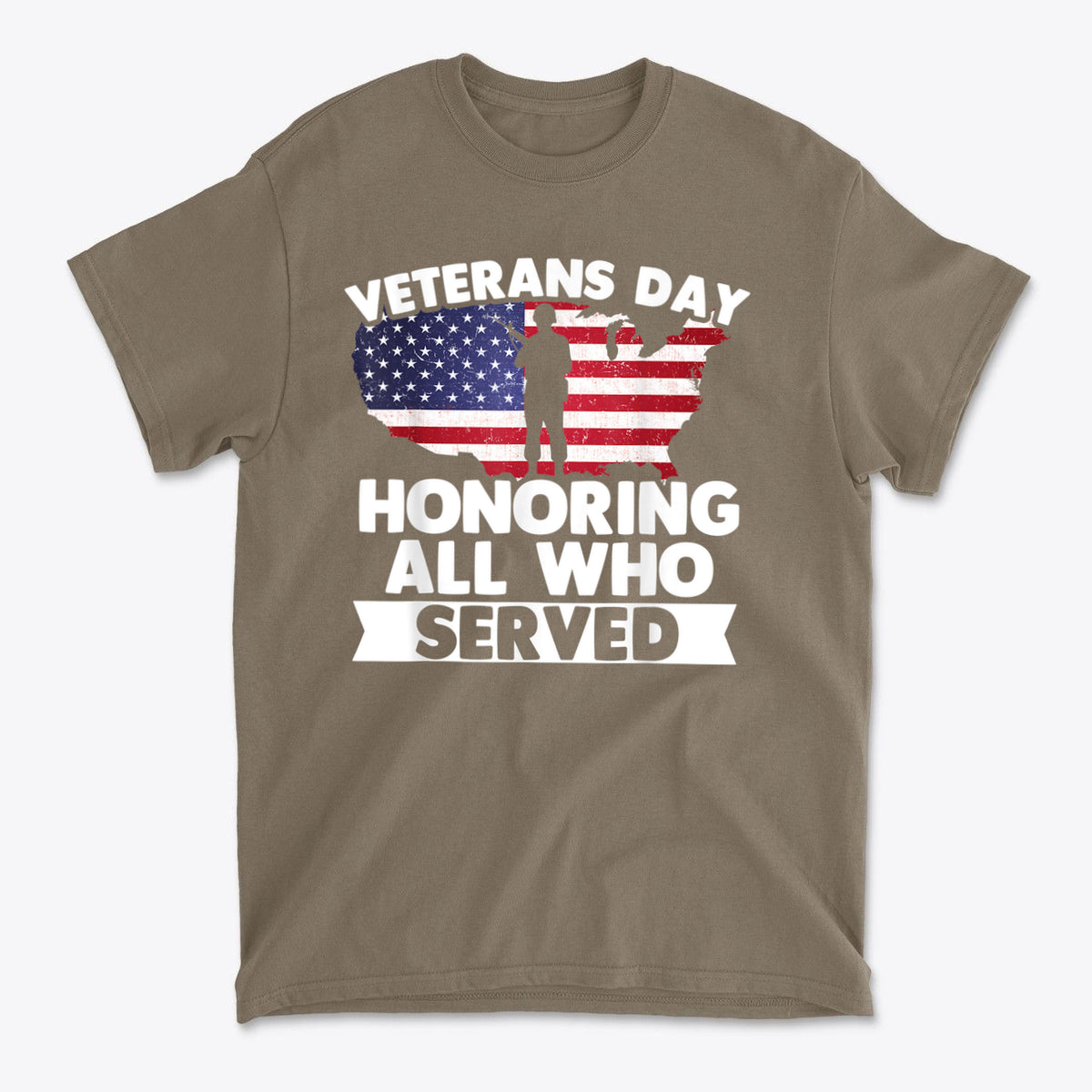 Veterans Day Honoring Our Heros graphic t-shirt featuring patriotic design with American flag and text.