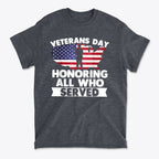 Veterans Day Honoring Our Heros Premium Graphic T-Shirt featuring a patriotic design celebrating veterans.