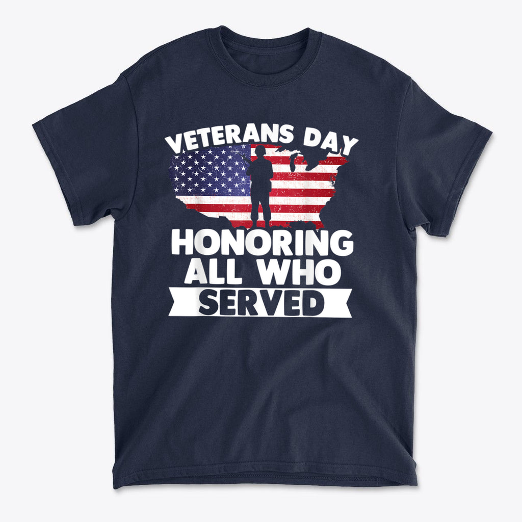 Veterans Day Honoring Our Heros graphic t-shirt featuring patriotic design and bold text.