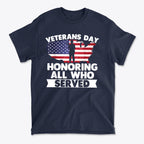Veterans Day Honoring Our Heros graphic t-shirt featuring patriotic design and bold text.