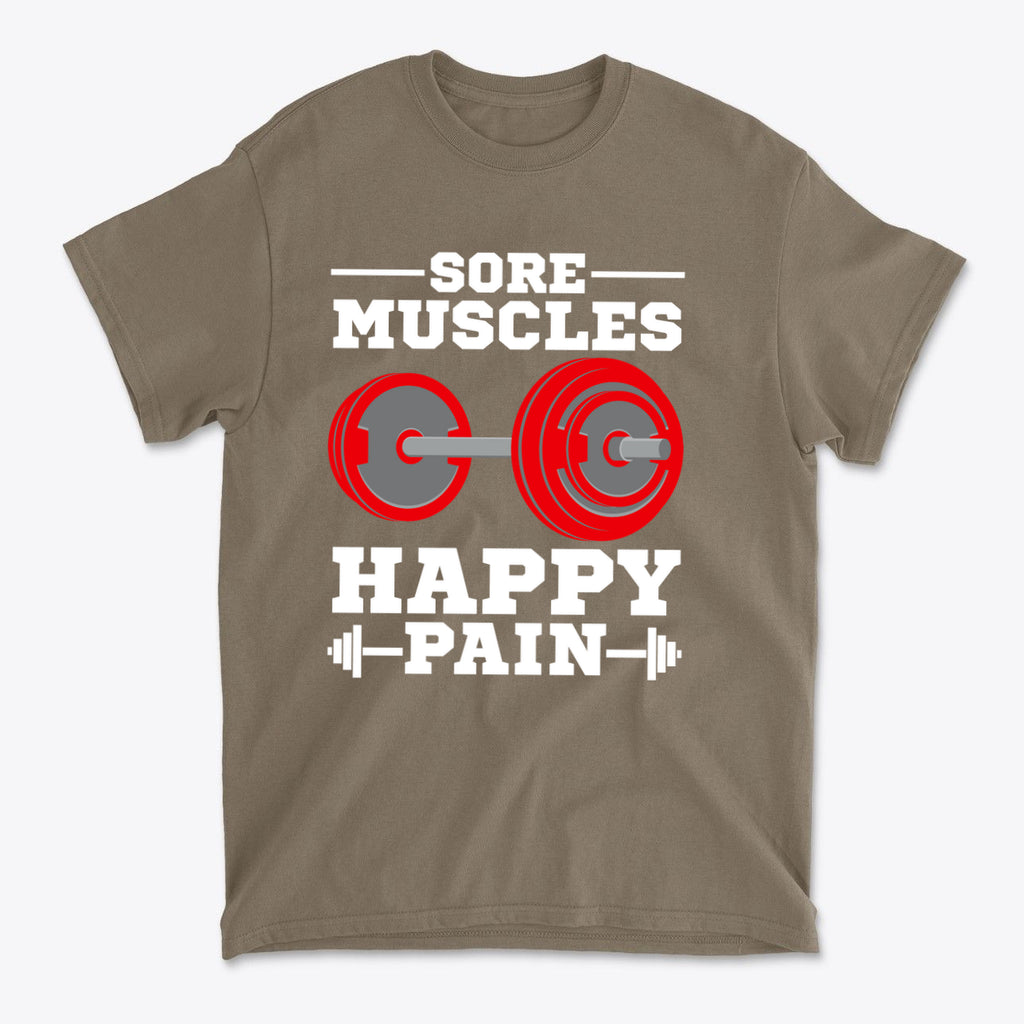 Sore Muscles Happy Pain Fitness Graphic Tee Design