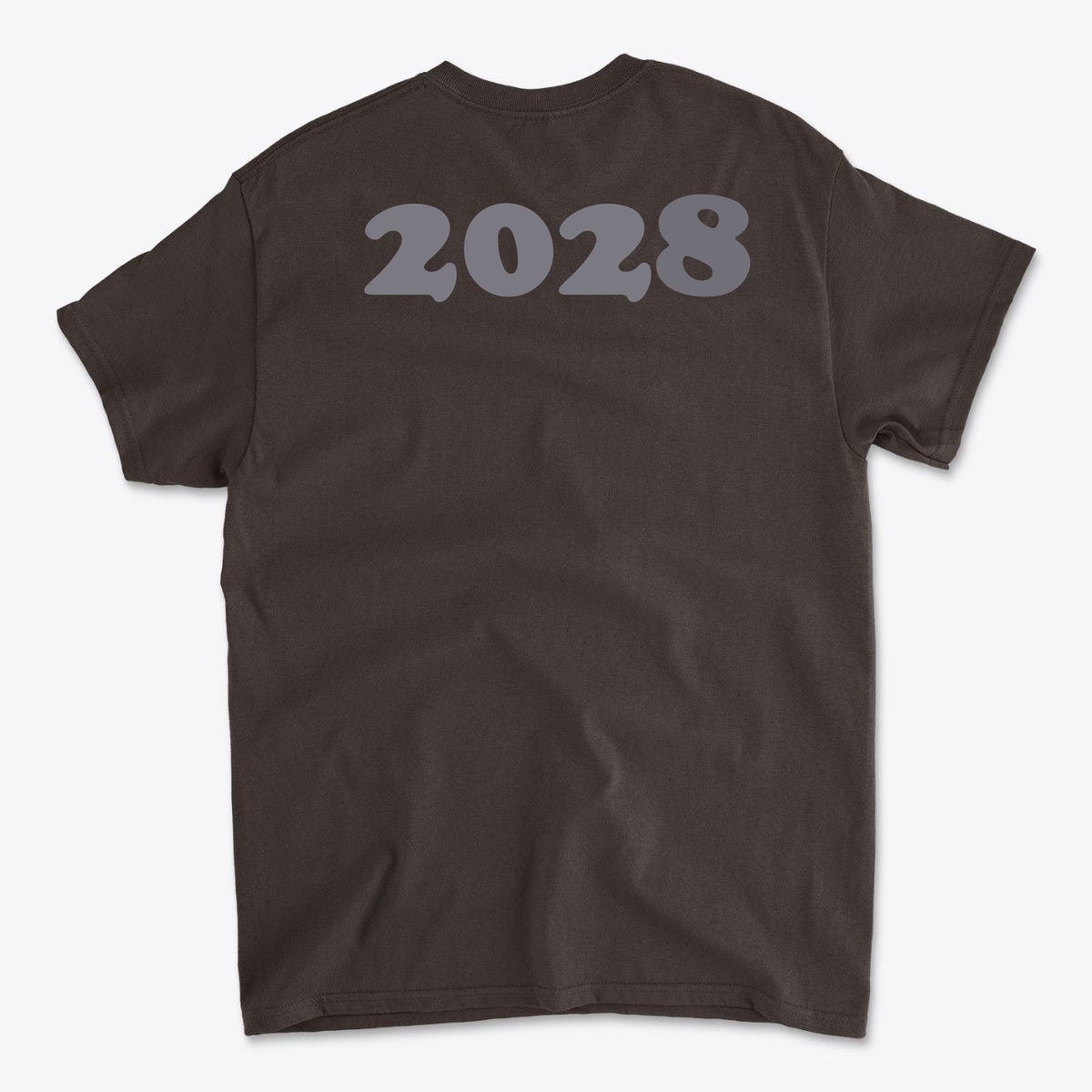 2028 Back Print Apparel Concept graphic tee featuring bold '2028' on the back in a stylish design.