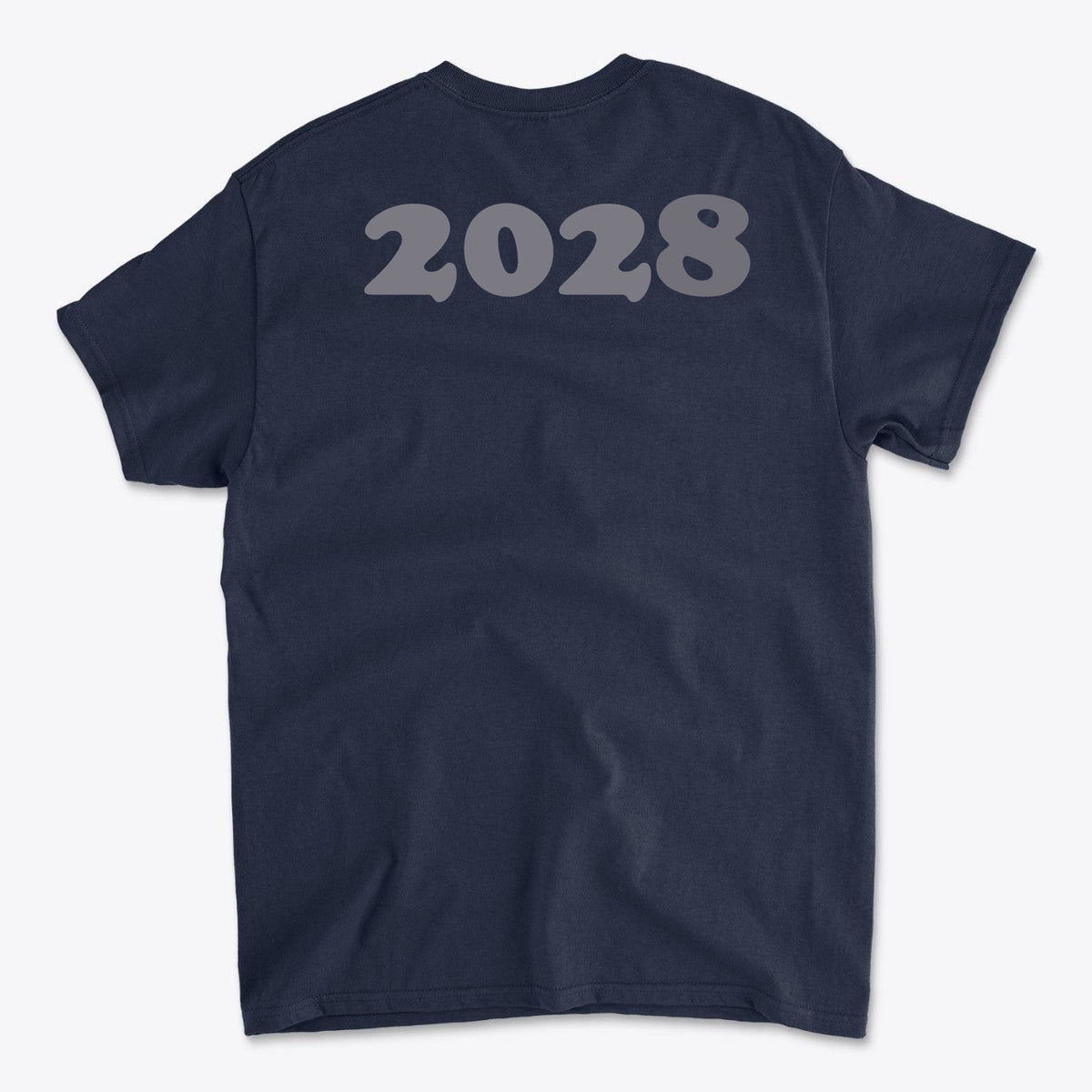2028 Back Print Apparel Concept graphic tee featuring a bold '2028' design on the back.