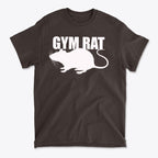 Gym Rat White Letters Classic Comfortable Shirt Design featuring a white rat graphic on a dark shirt.