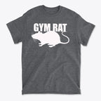 Gym Rat White Letters Classic Comfortable Shirt Design featuring a rat graphic in bold white letters.
